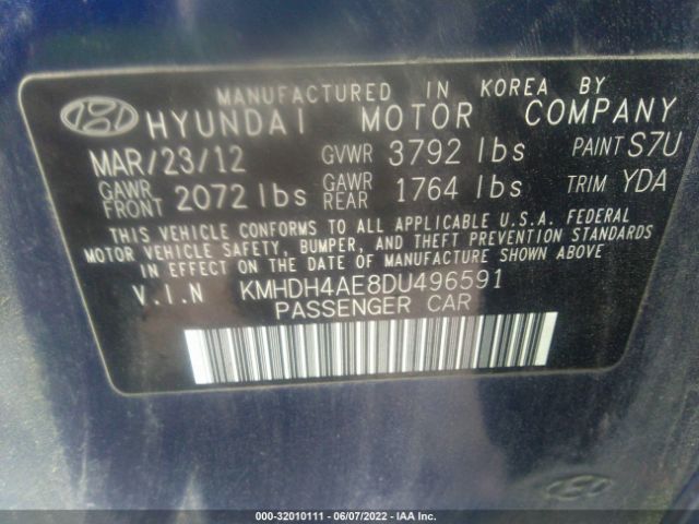 Photo 8 VIN: KMHDH4AE8DU496591 - HYUNDAI ELANTRA 