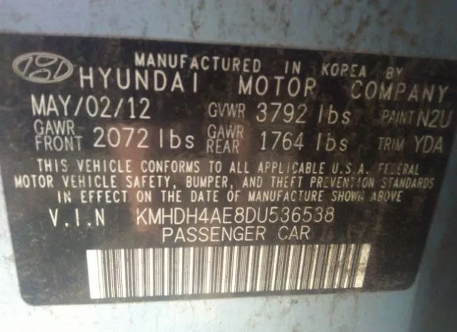 Photo 8 VIN: KMHDH4AE8DU536538 - HYUNDAI ELANTRA 