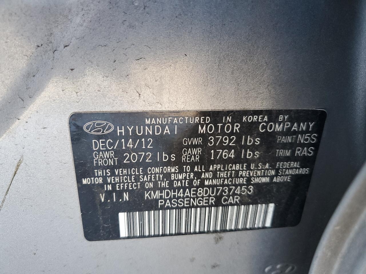 Photo 11 VIN: KMHDH4AE8DU737453 - HYUNDAI ELANTRA 