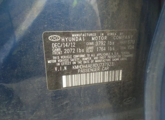 Photo 8 VIN: KMHDH4AE8DU737923 - HYUNDAI ELANTRA 