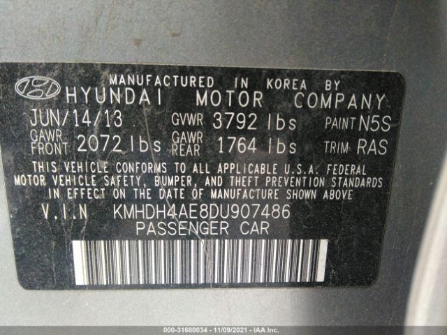 Photo 8 VIN: KMHDH4AE8DU907486 - HYUNDAI ELANTRA 