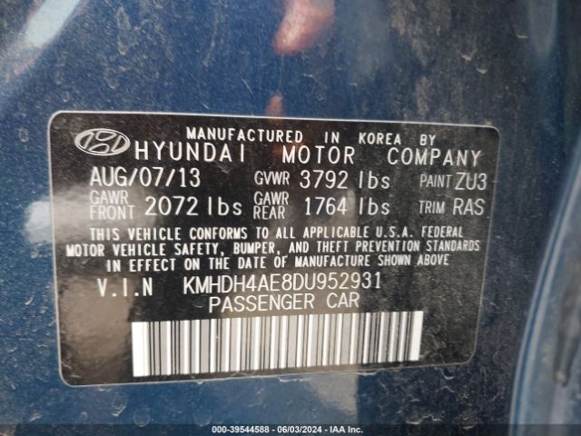 Photo 8 VIN: KMHDH4AE8DU952931 - HYUNDAI ELANTRA 