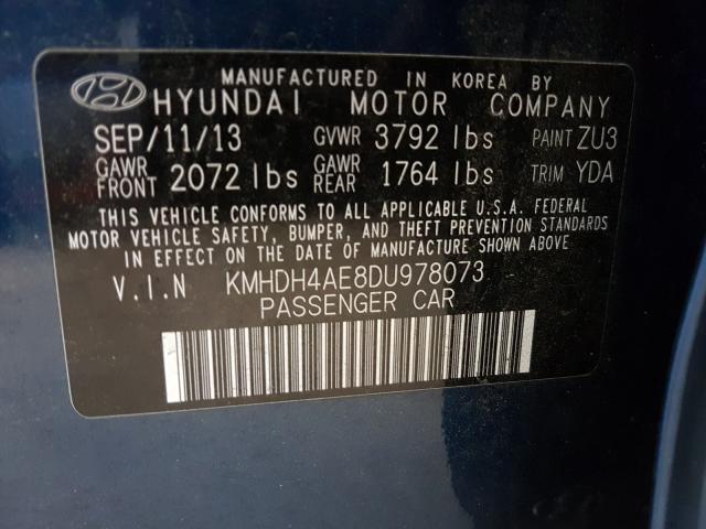 Photo 9 VIN: KMHDH4AE8DU978073 - HYUNDAI ELANTRA GL 