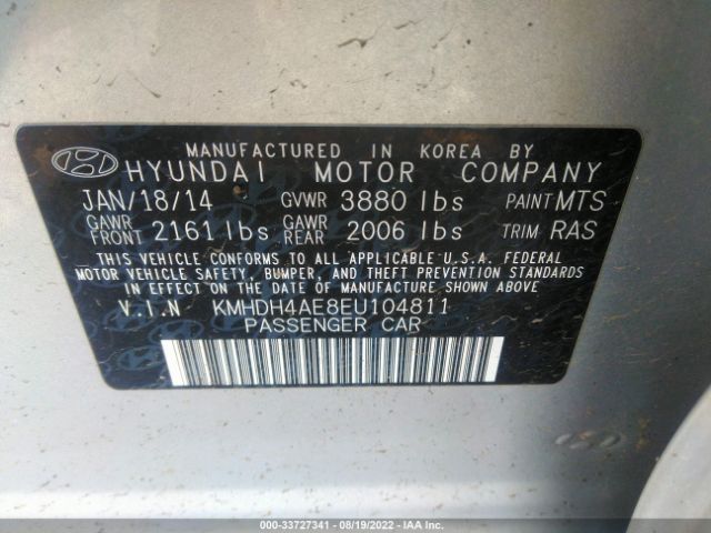 Photo 8 VIN: KMHDH4AE8EU104811 - HYUNDAI ELANTRA 