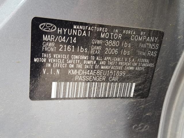 Photo 9 VIN: KMHDH4AE8EU151899 - HYUNDAI ELANTRA SE 