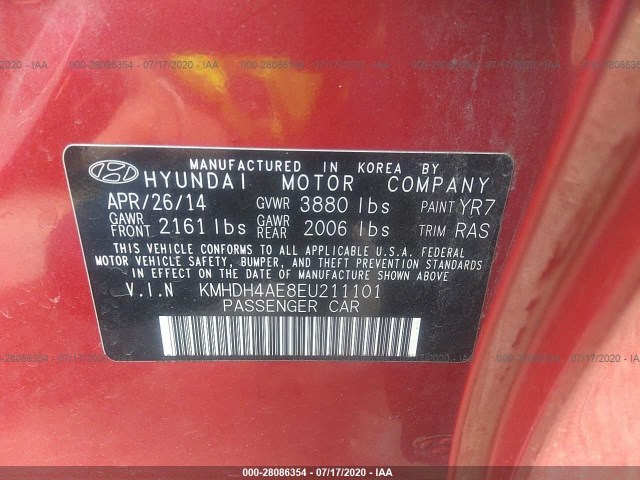 Photo 8 VIN: KMHDH4AE8EU211101 - HYUNDAI ELANTRA 