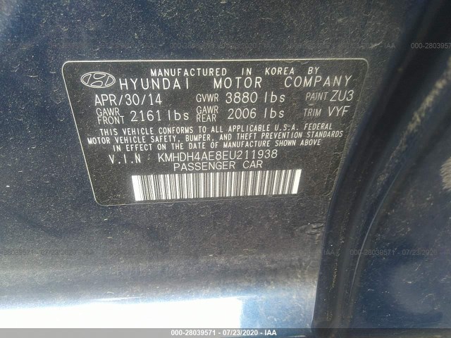 Photo 8 VIN: KMHDH4AE8EU211938 - HYUNDAI ELANTRA 