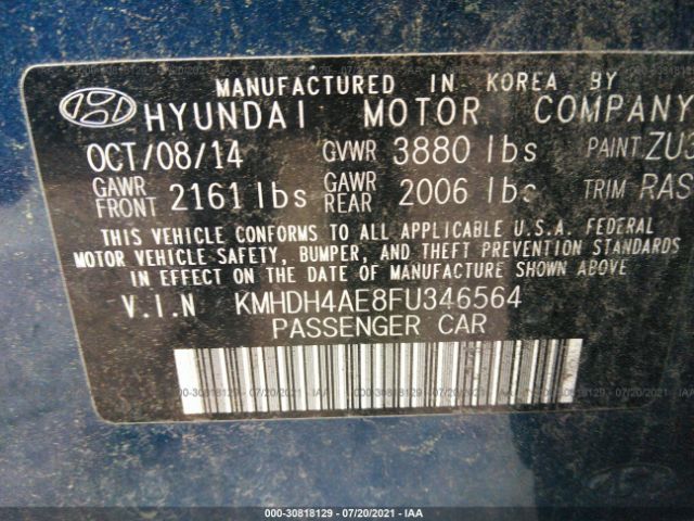 Photo 8 VIN: KMHDH4AE8FU346564 - HYUNDAI ELANTRA SE 