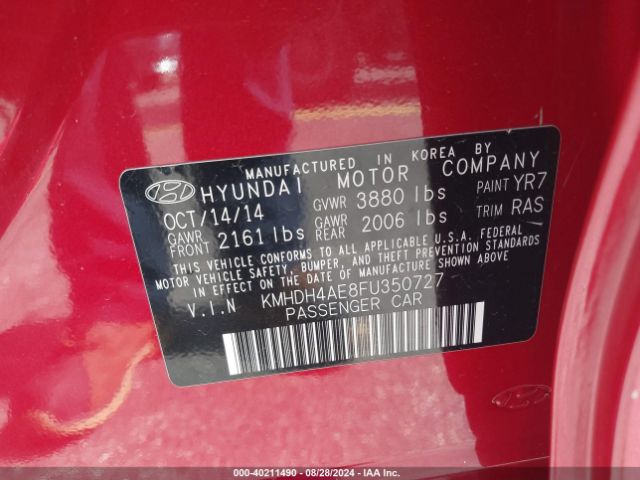 Photo 8 VIN: KMHDH4AE8FU350727 - HYUNDAI ELANTRA 