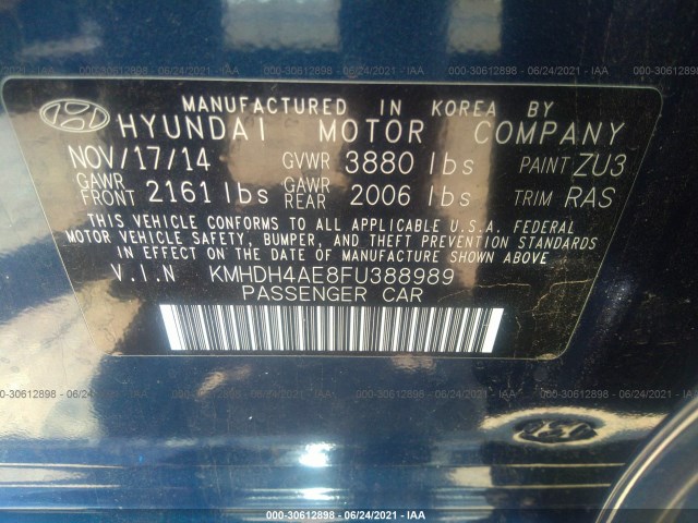 Photo 8 VIN: KMHDH4AE8FU388989 - HYUNDAI ELANTRA 