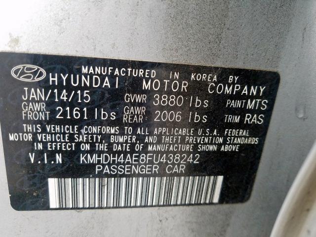 Photo 9 VIN: KMHDH4AE8FU438242 - HYUNDAI ELANTRA SE 