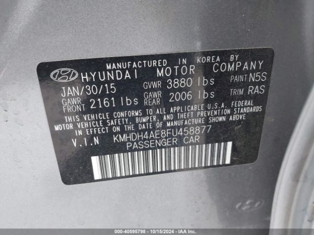 Photo 8 VIN: KMHDH4AE8FU458877 - HYUNDAI ELANTRA 