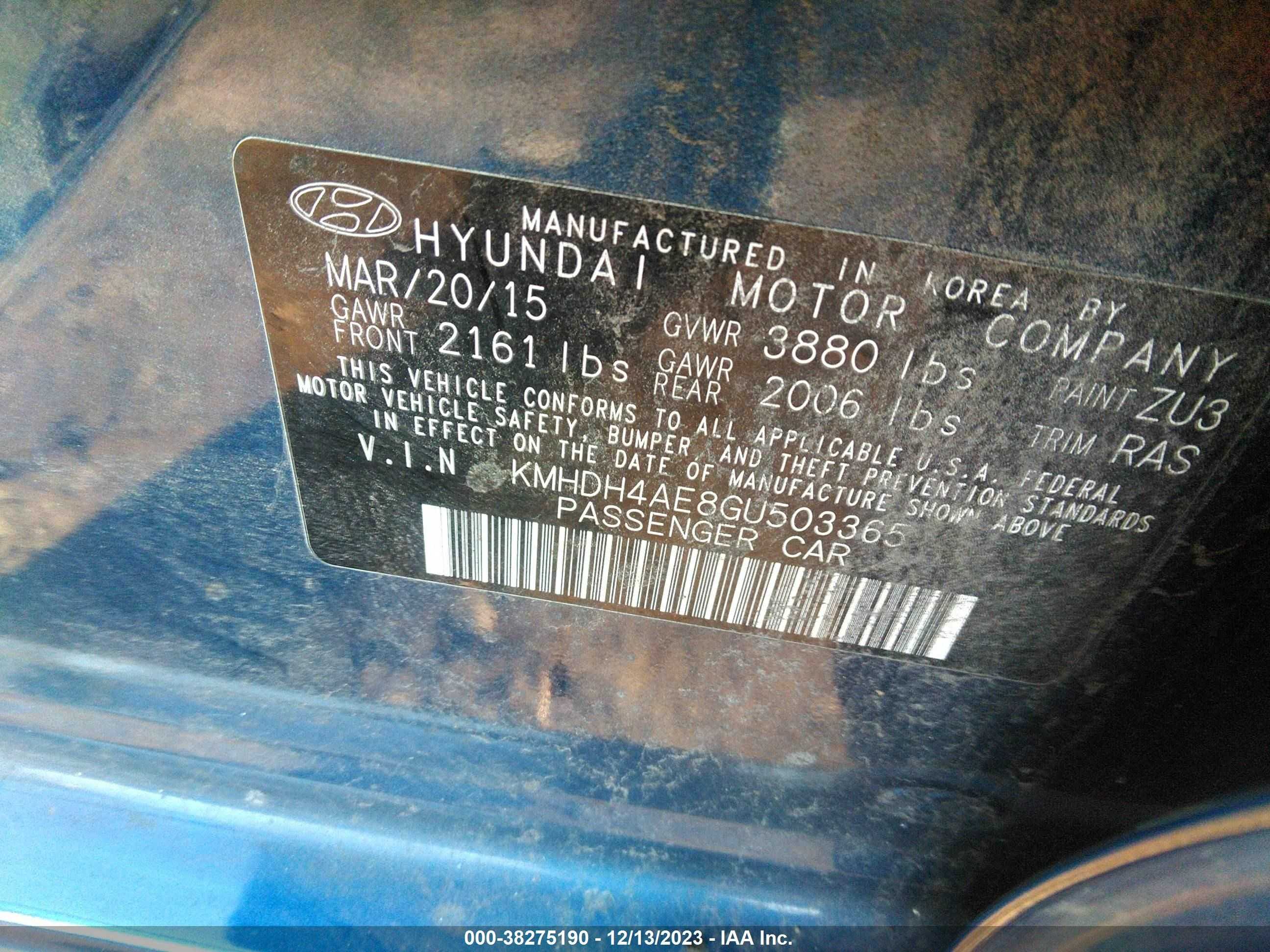 Photo 8 VIN: KMHDH4AE8GU503365 - HYUNDAI ELANTRA 