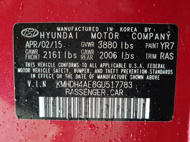 Photo 9 VIN: KMHDH4AE8GU517783 - HYUNDAI ELANTRA SE 