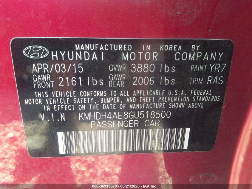 Photo 8 VIN: KMHDH4AE8GU518500 - HYUNDAI ELANTRA 