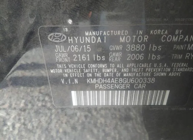 Photo 8 VIN: KMHDH4AE8GU600338 - HYUNDAI ELANTRA 