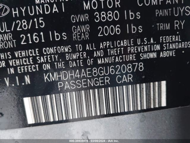 Photo 8 VIN: KMHDH4AE8GU620878 - HYUNDAI ELANTRA 