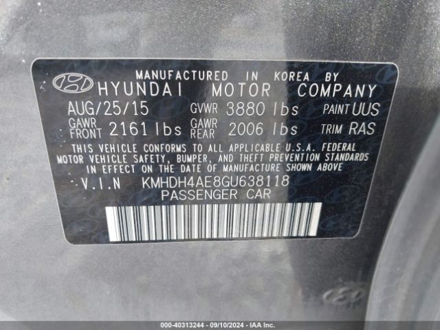 Photo 8 VIN: KMHDH4AE8GU638118 - HYUNDAI ELANTRA 