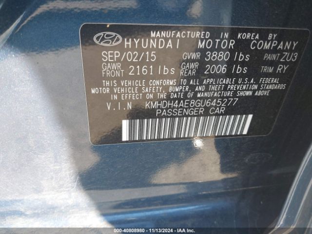 Photo 8 VIN: KMHDH4AE8GU645277 - HYUNDAI ELANTRA 