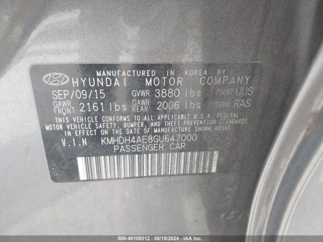 Photo 8 VIN: KMHDH4AE8GU647000 - HYUNDAI ELANTRA 