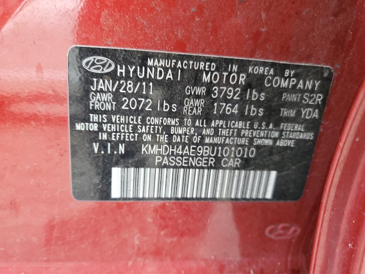 Photo 11 VIN: KMHDH4AE9BU101010 - HYUNDAI ELANTRA 