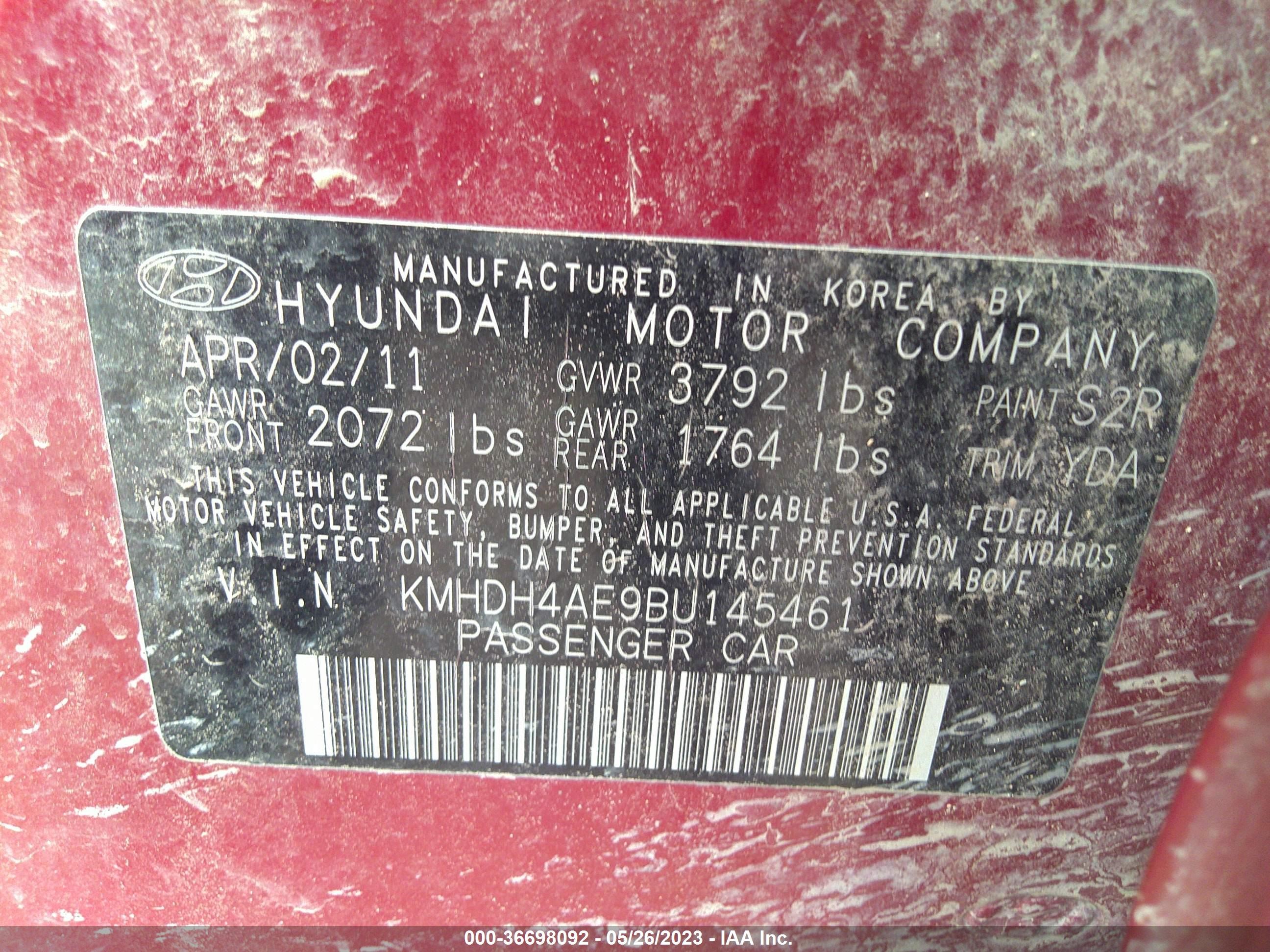 Photo 8 VIN: KMHDH4AE9BU145461 - HYUNDAI ELANTRA 