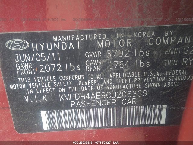 Photo 8 VIN: KMHDH4AE9CU206339 - HYUNDAI ELANTRA 