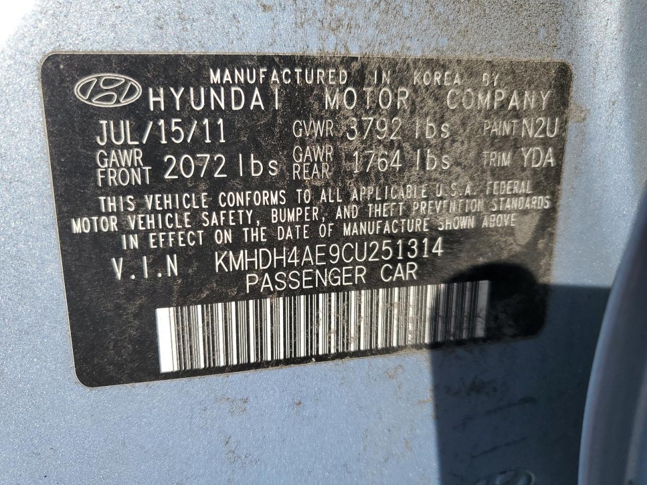 Photo 11 VIN: KMHDH4AE9CU251314 - HYUNDAI ELANTRA 