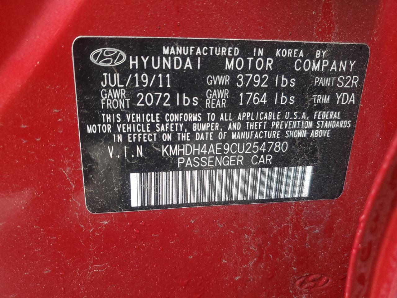 Photo 11 VIN: KMHDH4AE9CU254780 - HYUNDAI ELANTRA 