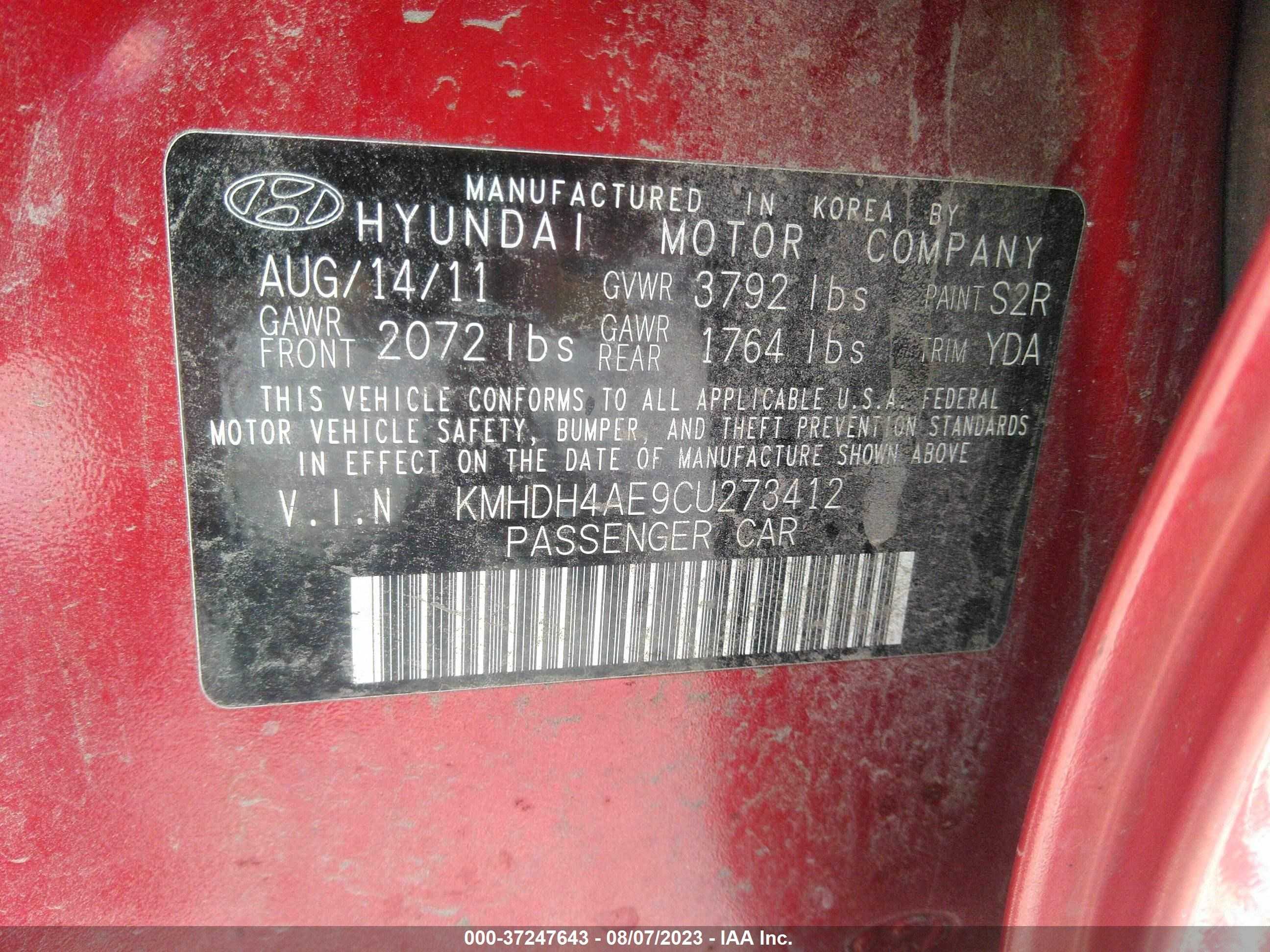 Photo 8 VIN: KMHDH4AE9CU273412 - HYUNDAI ELANTRA 