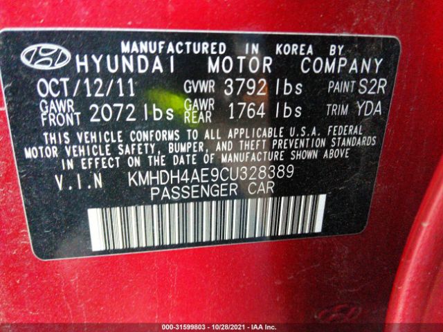 Photo 8 VIN: KMHDH4AE9CU328389 - HYUNDAI ELANTRA 