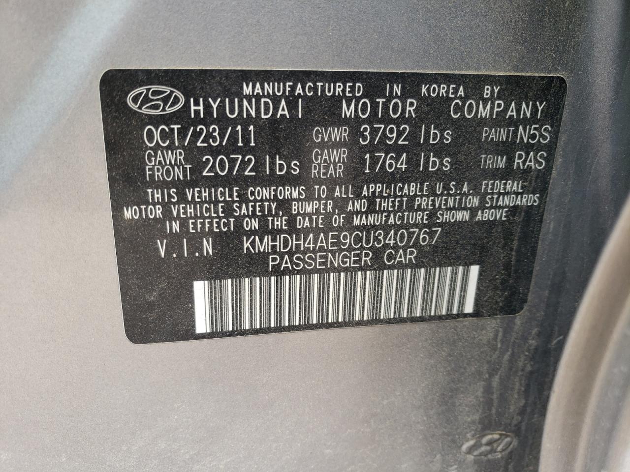 Photo 11 VIN: KMHDH4AE9CU340767 - HYUNDAI ELANTRA 