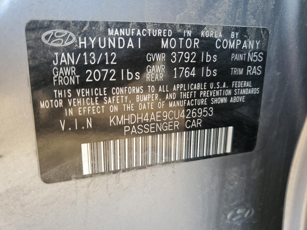 Photo 11 VIN: KMHDH4AE9CU426953 - HYUNDAI ELANTRA 