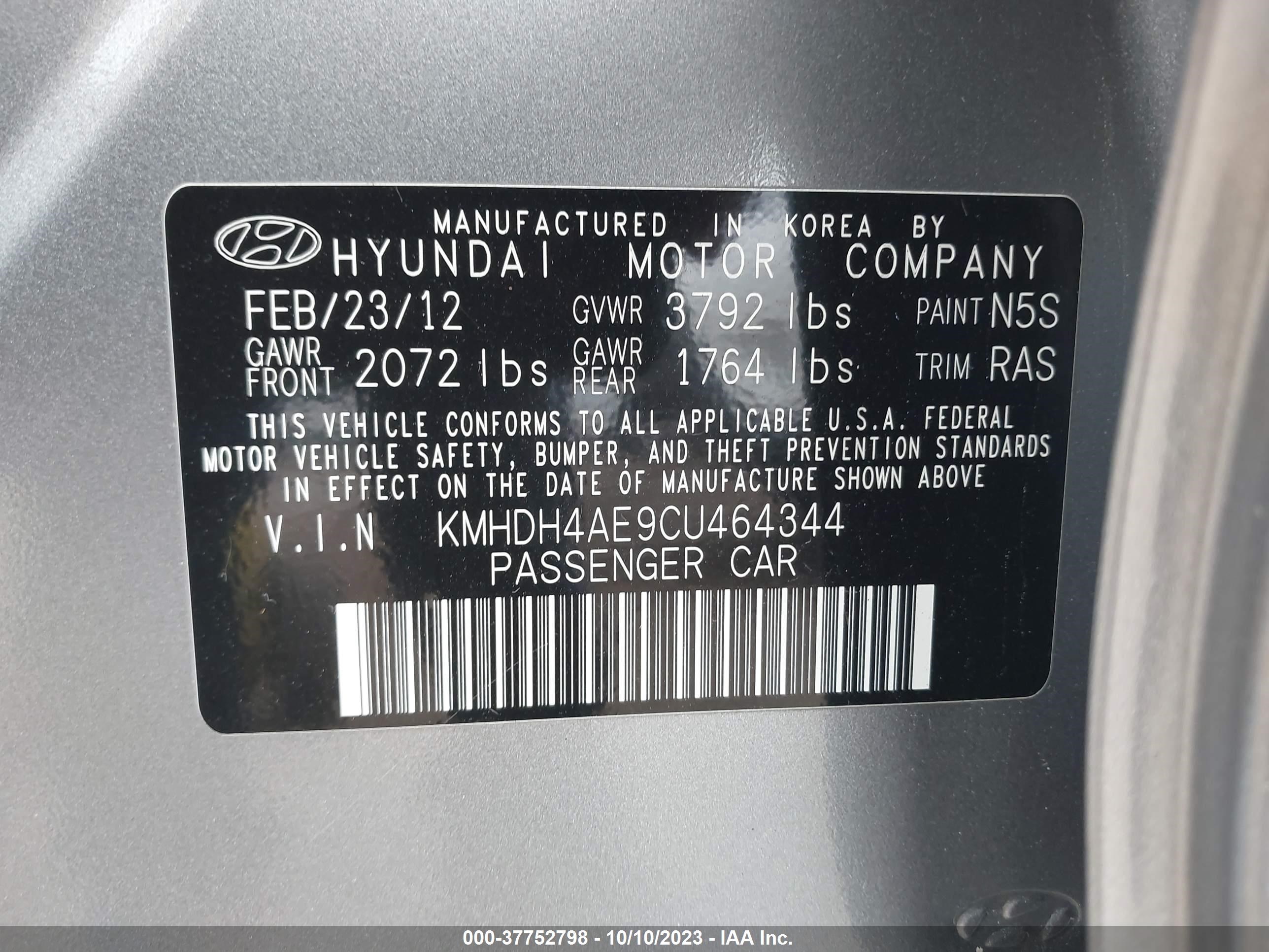 Photo 8 VIN: KMHDH4AE9CU464344 - HYUNDAI ELANTRA 