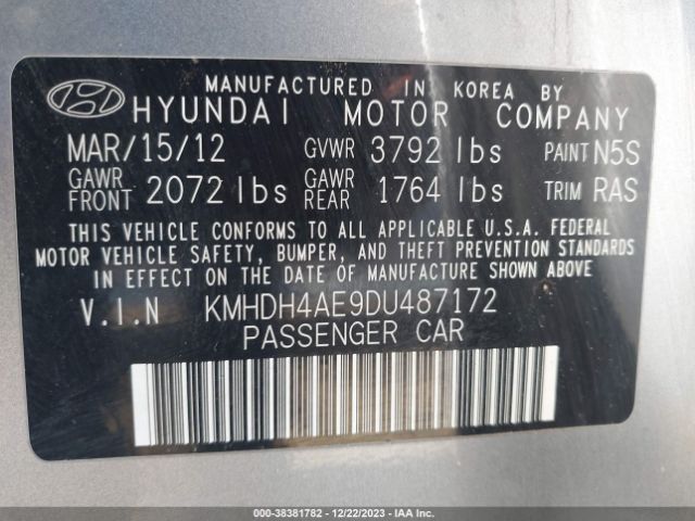 Photo 8 VIN: KMHDH4AE9DU487172 - HYUNDAI ELANTRA 