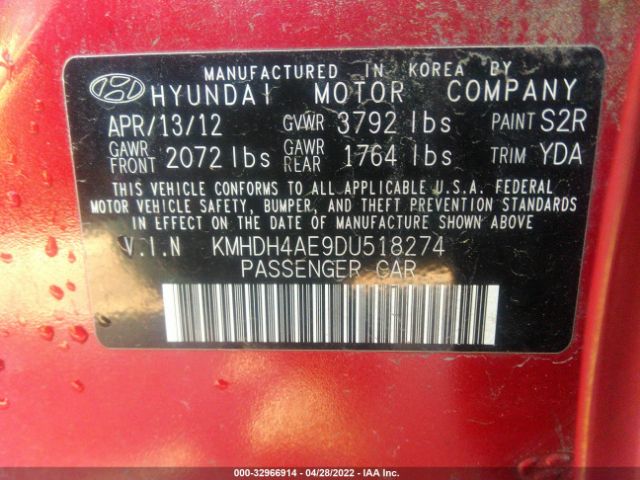 Photo 8 VIN: KMHDH4AE9DU518274 - HYUNDAI ELANTRA 