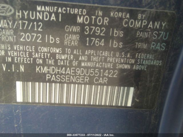 Photo 8 VIN: KMHDH4AE9DU551422 - HYUNDAI ELANTRA 