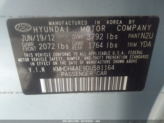 Photo 8 VIN: KMHDH4AE9DU581164 - HYUNDAI ELANTRA 