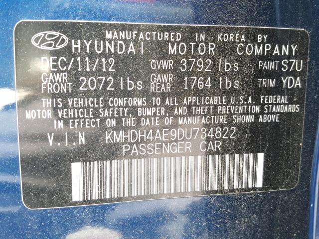 Photo 9 VIN: KMHDH4AE9DU734822 - HYUNDAI ELANTRA GL 