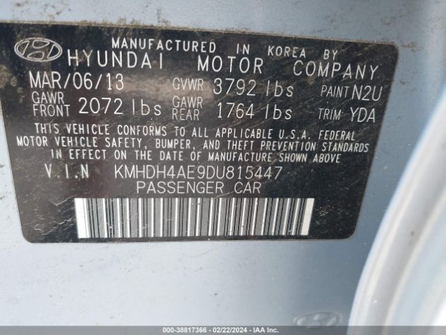 Photo 8 VIN: KMHDH4AE9DU815447 - HYUNDAI ELANTRA 