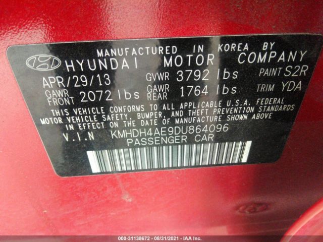 Photo 8 VIN: KMHDH4AE9DU864096 - HYUNDAI ELANTRA 