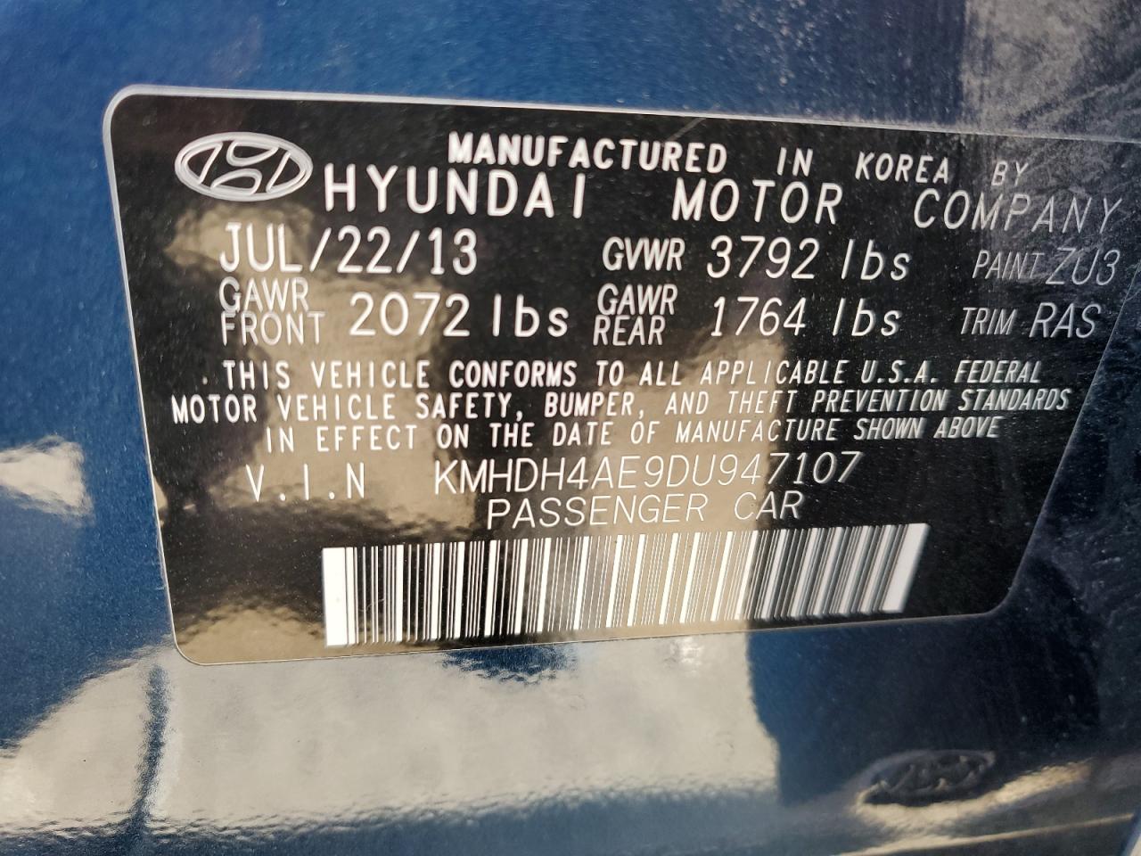 Photo 11 VIN: KMHDH4AE9DU947107 - HYUNDAI ELANTRA 