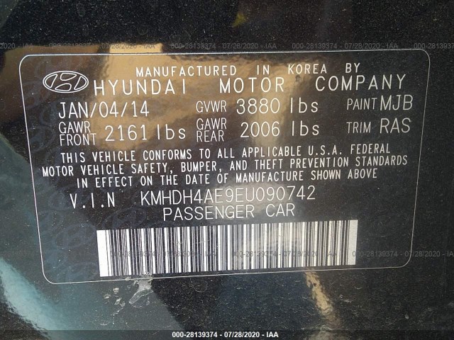 Photo 8 VIN: KMHDH4AE9EU090742 - HYUNDAI ELANTRA 