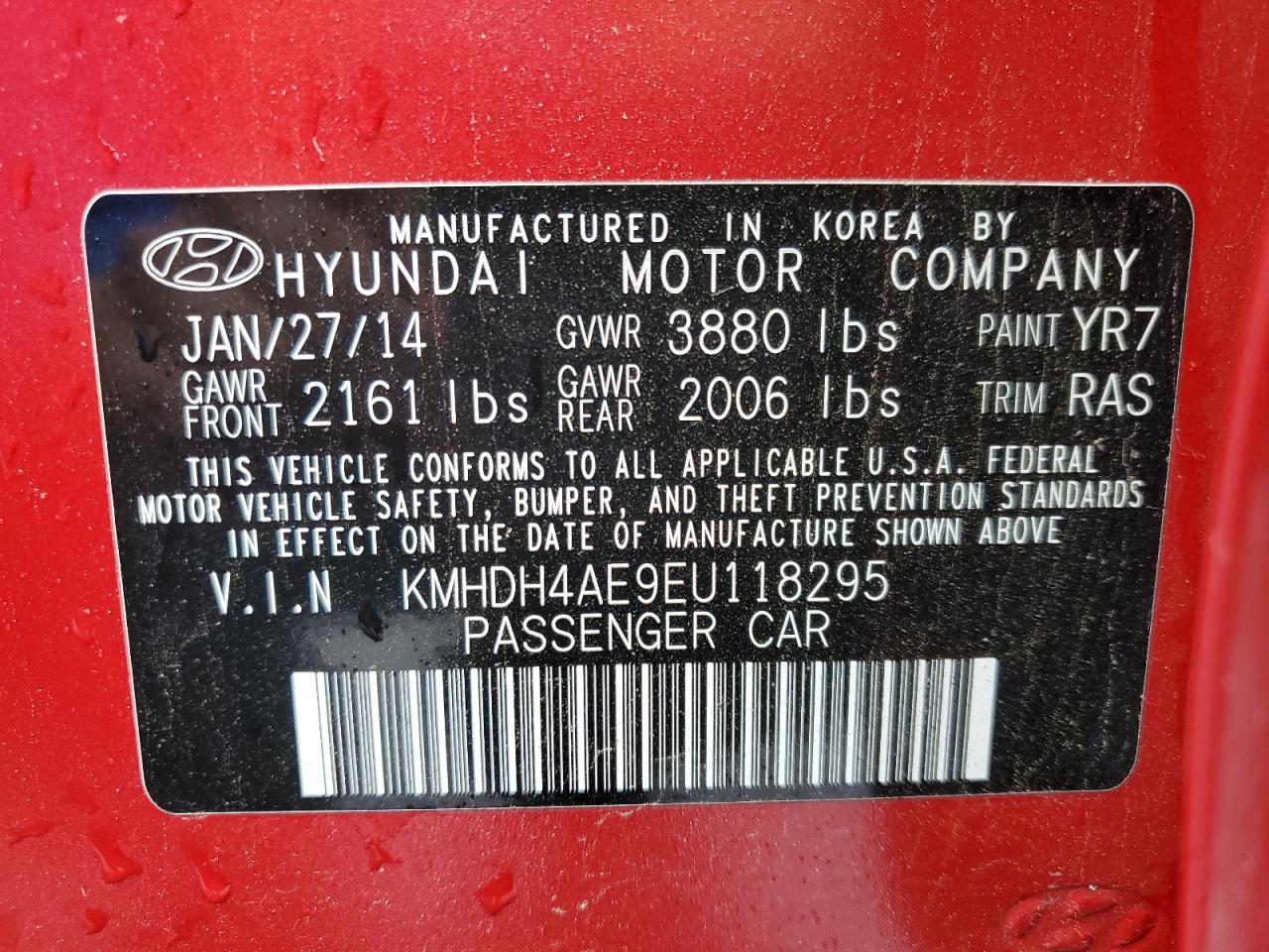 Photo 11 VIN: KMHDH4AE9EU118295 - HYUNDAI ELANTRA SE 