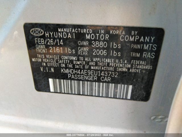 Photo 8 VIN: KMHDH4AE9EU143732 - HYUNDAI ELANTRA 