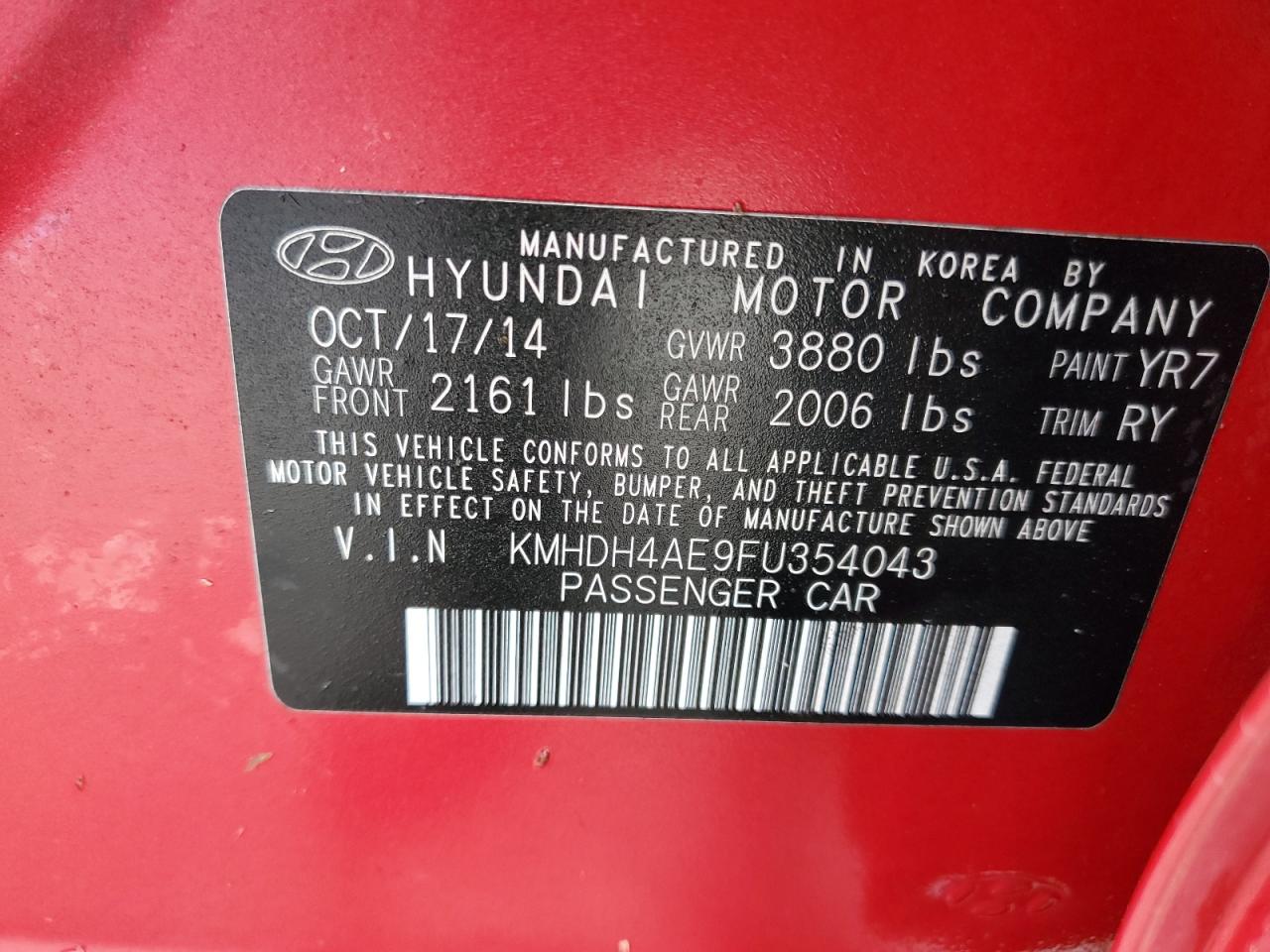 Photo 11 VIN: KMHDH4AE9FU354043 - HYUNDAI ELANTRA 