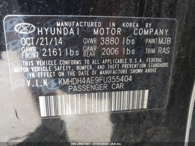 Photo 8 VIN: KMHDH4AE9FU355404 - HYUNDAI ELANTRA 