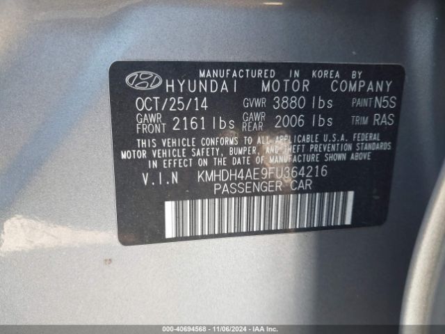 Photo 8 VIN: KMHDH4AE9FU364216 - HYUNDAI ELANTRA 