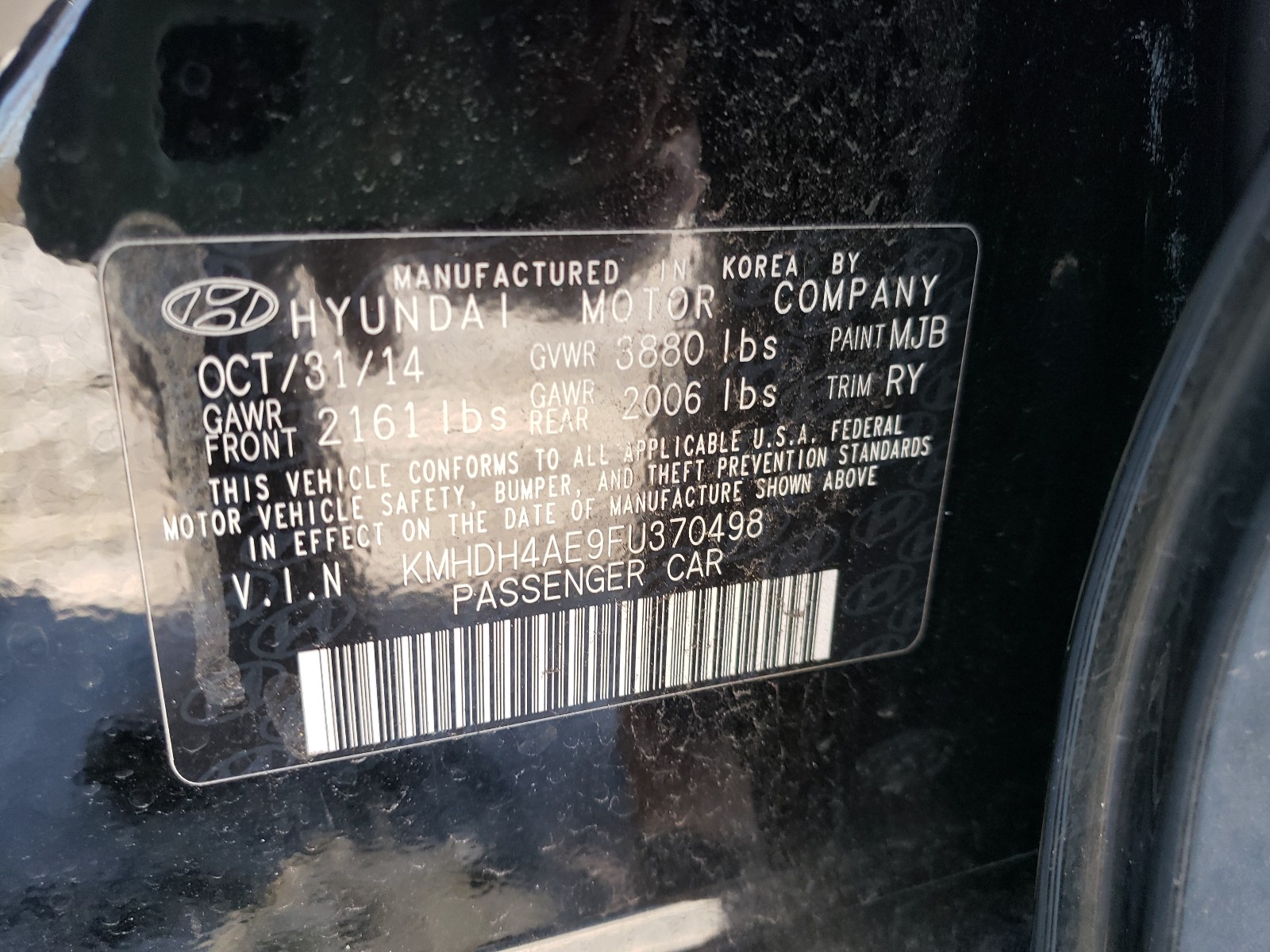 Photo 9 VIN: KMHDH4AE9FU370498 - HYUNDAI ELANTRA SE 