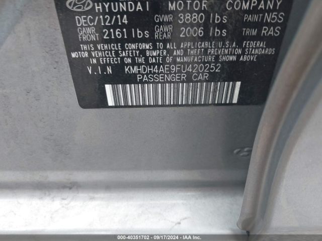 Photo 8 VIN: KMHDH4AE9FU420252 - HYUNDAI ELANTRA 